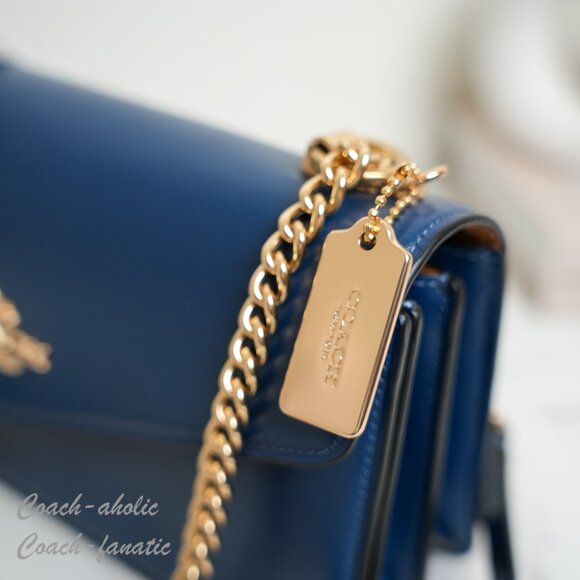 NWT Coach CBI98 Klare Envelope Crossbody Bag Shiny Refined Calf Leather Deep Blu - Picture 7 of 16